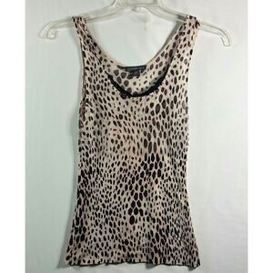 Y2k Animal Print Sleeveless Top Beige Black Sequin Accent Womens Tank Size Large